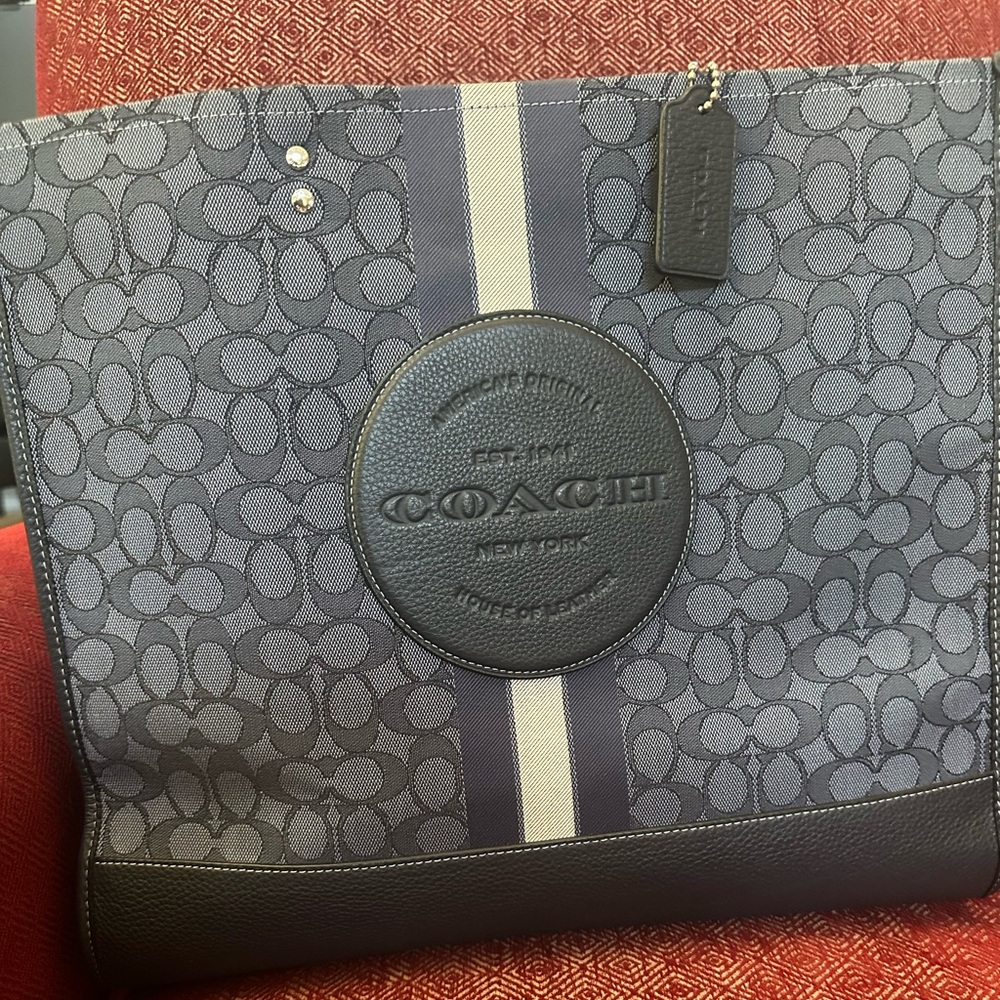Coach Navy Signature Jacquard Dempsey Tote 40